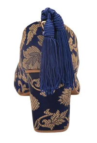 Blue Brocade Block Heel image 5