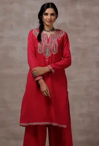 Mahnoor Fuchsia A-Line Long Woollen Kurta image 1
