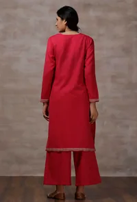 Mahnoor Fuchsia A-Line Long Woollen Kurta image 4