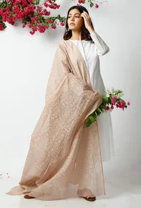 Set of 3: The Kingly Beige Kota Dupatta matched with The Flawless White Kota Kurta and WhitePant image 2