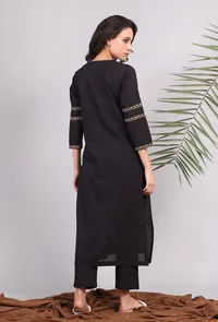 Black Kantha Embroidered Cotton Kurta image 4