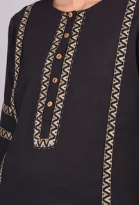 Black Kantha Embroidered Cotton Kurta image 5