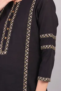 Black Kantha Embroidered Cotton Kurta image 6