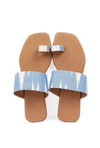 Arctic Blue & Tortilla Brown Ikat One Toe Cruelty Free Leather Flats image 2