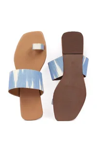 Arctic Blue & Tortilla Brown Ikat One Toe Cruelty Free Leather Flats image 3