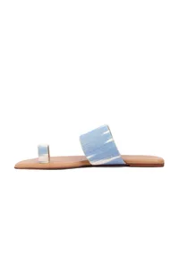 Arctic Blue & Tortilla Brown Ikat One Toe Cruelty Free Leather Flats image 4