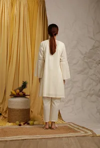 off white cotton schiffli dress image 2