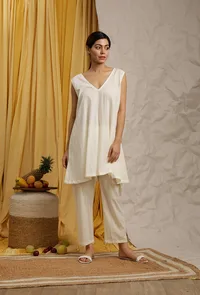 off white cotton schiffli dress image 3