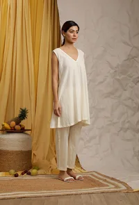 off white cotton schiffli dress image 4