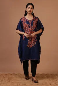 Blue Cotton Crush Ari Embroidered Kaftan- Free Size image 1