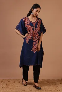Blue Cotton Crush Ari Embroidered Kaftan- Free Size image 2