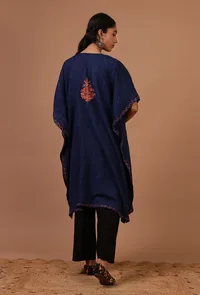 Blue Cotton Crush Ari Embroidered Kaftan- Free Size image 4