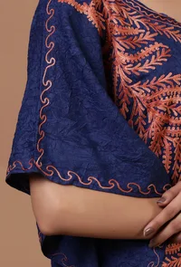 Blue Cotton Crush Ari Embroidered Kaftan- Free Size image 6