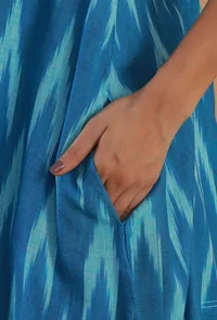 Blue Ikat Cotton A-Line Dress image 6