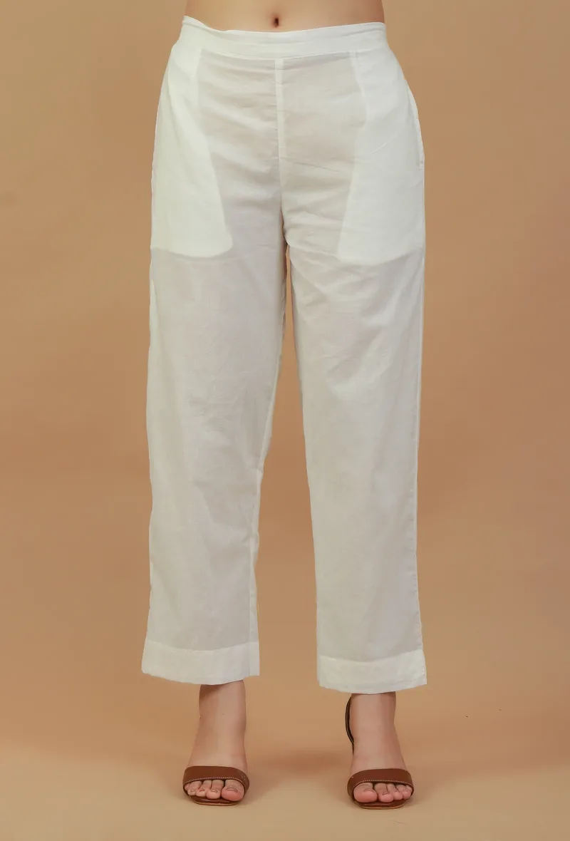 Classic White Cotton Straight Pants