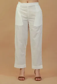 Classic White Cotton Straight Pants image 1