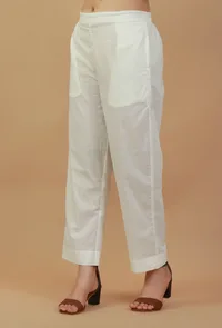 Classic White Cotton Straight Pants image 2
