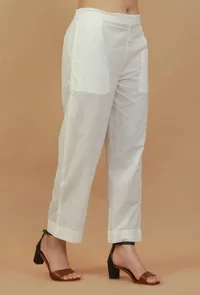 Classic White Cotton Straight Pants image 3