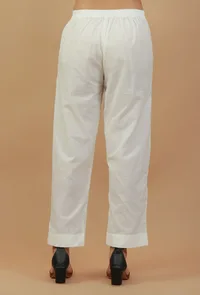 Classic White Cotton Straight Pants image 4