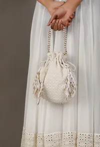 Snowy White Chikankari Georgette Potli image 2