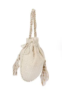 Snowy White Chikankari Georgette Potli image 4