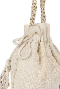 Snowy White Chikankari Georgette Potli image 5