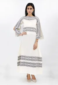 Cotton Dress With Blue Cross Stitch Embroidery image 1