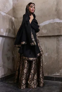 Black Silk Organza Dupatta With Black Banarasi Jacquard Border image 1