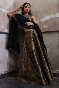 Black Silk Organza Dupatta With Black Banarasi Jacquard Border image 2