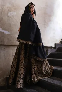 Black Silk Organza Dupatta With Black Banarasi Jacquard Border image 3