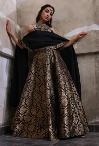 Black Silk Organza Dupatta With Black Banarasi Jacquard Border image 4