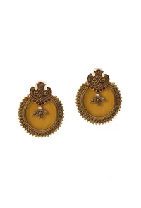 Handcrafted Designer Fabric Circular Earrings with Stone Work image 2