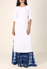 Dove White Cotton Kurta And Indigo Tie & Dye Palazzo Set image 1