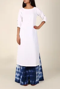 Dove White Cotton Kurta And Indigo Tie & Dye Palazzo Set image 2