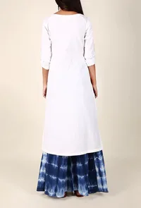 Dove White Cotton Kurta And Indigo Tie & Dye Palazzo Set image 4