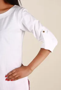 Dove White Cotton Kurta And Indigo Tie & Dye Palazzo Set image 5