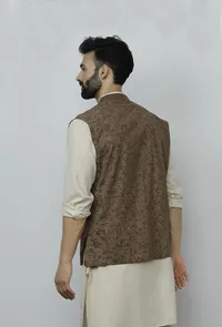 Block Printed Brown Nehru Jacket image 4