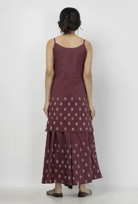 Set of 2: Iya Purple Buti Hand-Block Printed Cotton Slip with Buti Hand-Block Printed Cotton Palazzo image 4