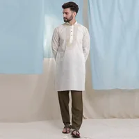 Set Of 2-off white cotton chikankari kurta with pajama image 1
