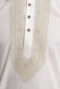 Set Of 2-off white cotton chikankari kurta with pajama image 4