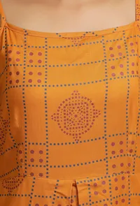 Mustard Hand Block Printed draped styled long Dress image 5