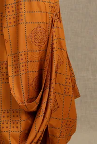 Mustard Hand Block Printed draped styled long Dress image 6