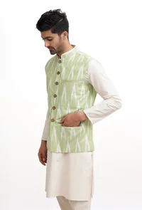 Sea Green Ikat Nehru Jacket image 2