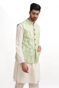 Sea Green Ikat Nehru Jacket image 3
