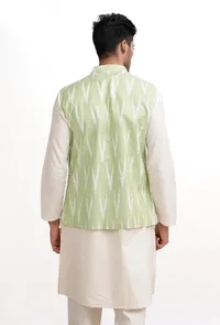 Sea Green Ikat Nehru Jacket image 4