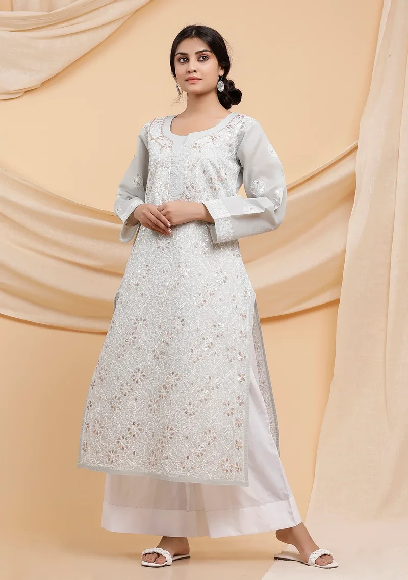 Enamel Grey Chikankari Kurta