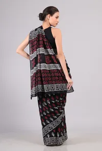 Set of 2: Black Bagru Cotton Saree with Blouse image 3