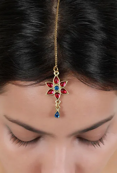 Red Afghan German Silver Maang Tika