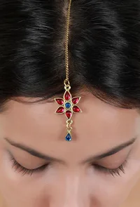 Red Afghan German Silver Maang Tika image 1