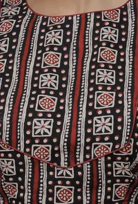 Black and Red  Handblock Printed Cotton Boxy Sleeve Round Neck Blouse image 5